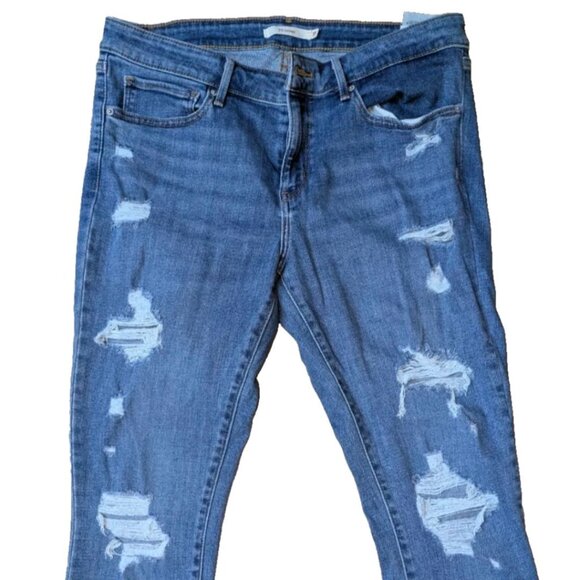 Levis 711 Skinny Distressed Capri Jeans - Size 31 - Medium Blue Wash - Picture 2 of 5